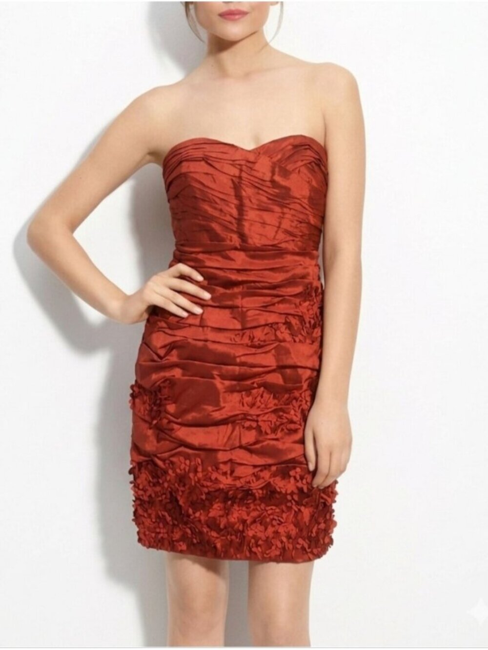 JS Collections Red Strapless Tafetta Ruched Cocktail Mini Dress Womens 10 & 12